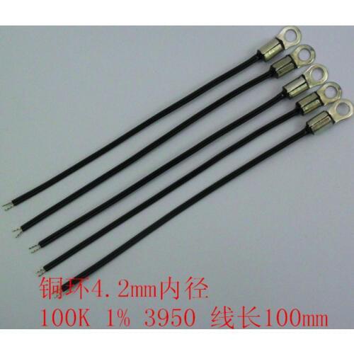 Free ship 50pcs/lot NTC temperature sensor copper ring diameter 4.2mm 100K 1% Bvalue 3950 ,length 100MM NTC thermistor