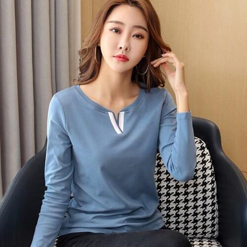 Long sleeve t shirt woman tshirts white cotton clothes mujer camisetas plus size tops women 2020 v-neck tee shirt femme t-shirts