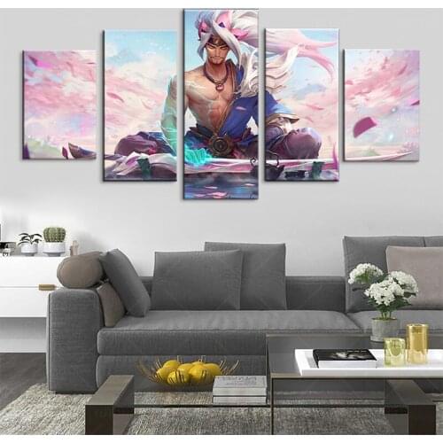 LOL Game Posters The Unforgiven Yasuo Spirit Blossom HD 5 Panels Bedroom Wall Painting Modern Art Drawing Room Decorative