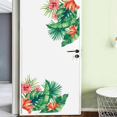 Red Flowers Wall Stickers Green Banana Wall Decals Living room Bedroom Wallpaper Vinyl PVC Wall Decor Murals for Door Home Decor