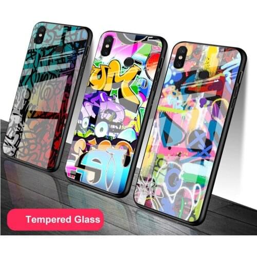 Colorful graffiti Tempered Glass Phone Case For Redmi Note 5 6 7 8 9 Pro Note8T Note9S Redmi8 9 Cover Shell