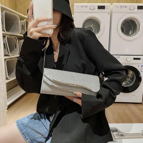 Fashion Banquet Clutch Bags with Simple Texture and Chain Shoulder Diagonal Bag Sequins Purses and Handbags 2021 New Crossbody