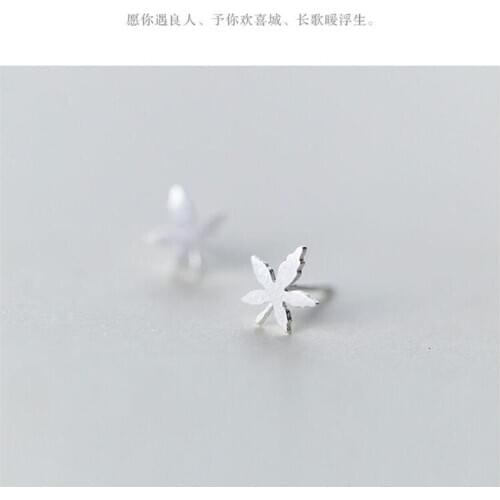 Fashion 925 Sterling Silver Brushed Finish Maple Leaves Stud Earrings For Women Girls Brithday Gift Brincos Jewelry ES220