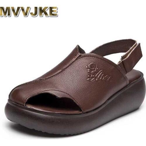 MVVJKE New Fashion Women Sandals Summer Platform Sandal Shoes Woman Peep Toe Genuine Leather Beach Casual Sandalias