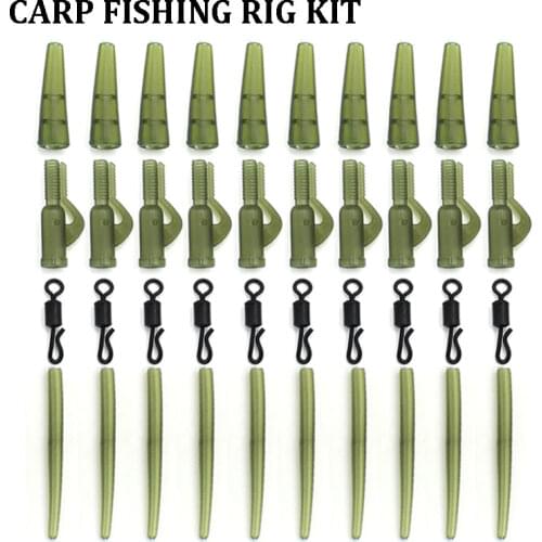40PCS Carp Fishing Accessories Kit Lead Clip Quick Change Swivel Tail Rubber Anti Tangle Sleeve Carp Rig Terminal Fishing Tackle