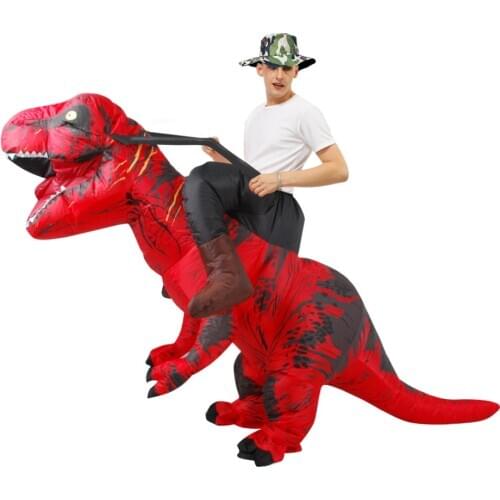 Red Ride on T-REX Inflatable Dinosaur Costume for Halloween Adult Christmas Dress Mascot Dino Costumes Man Funny Stage Clothes