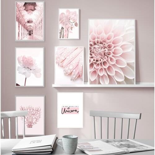 Pink Flower Dahlia Peony Coral Corridor Quotes Wall Art Canvas Painting Nordic Posters And Prints Wall Pictures For Living Room