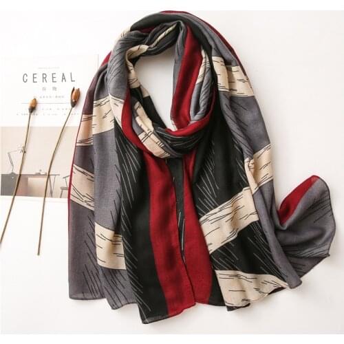 2020 Autumn Fashion Geometric Striped Line Viscose Shawl Scarf Lady Print Soft Pashminas Stole Bufandas Mujer Muslim Hijab Snood