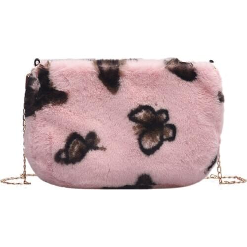 Plush Cross Body Bag for Women Fall Winter Warm Female Shoulder Bag Fashion Trend Small Flap Leopard Messenger Bag for woman