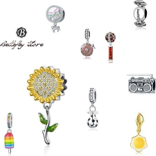 Bellafay Customed Real 925 Silver Sunflower Charms Ice Cream Beads Candy Fits Original Bracelet Bangles Women DIY Jewelry