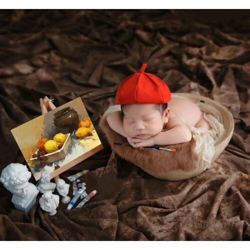Newborn Photography Props Mini Drawing Board And Paintbrush Baby Hats The Painter Cap Artist Theme Accessories Studio Props