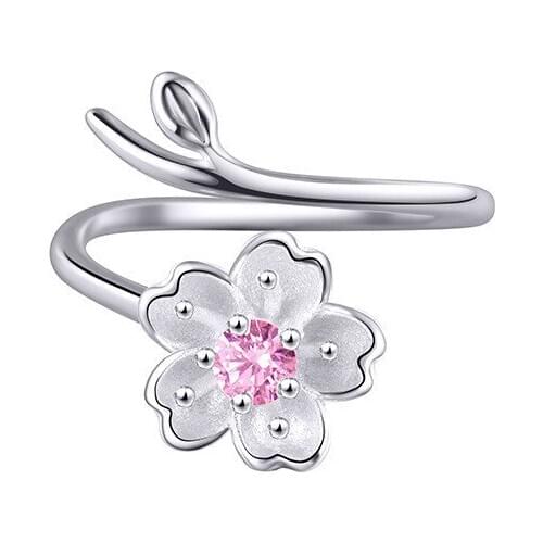Silver Fashion Sakura Rings Adjustable Oriental Cherry Ring for Women and Girls Sister Gift