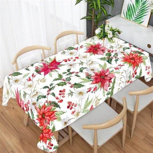 Christmas Flowers Red Tablecloth 140x350cm Dining Table Cover Waterproof Rectangular Tablecloths New Years Tables Mat Party Dec