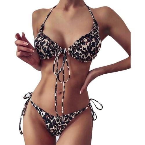 Sexy Micro Bikini 2021 Leopard Print Women Swimsuit Bandage Bikini Set Swimwear Female Halter Top Brazilian Bathing Suit Biquini