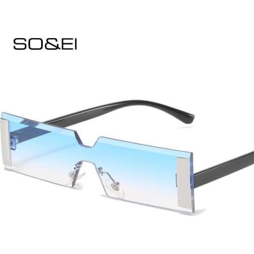 SO&EI Fashion Small Rectangle One Piece Women Sunglasses Retro Rimless One Piece Gradient Eyewear Shades UV400 Men Sun Glasses