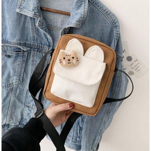 Bags For Women Cute Bear Girl Messenger Bags For Women 2020 New Korean Chic Soft Girl Canvas Bag Student Small Square Bag