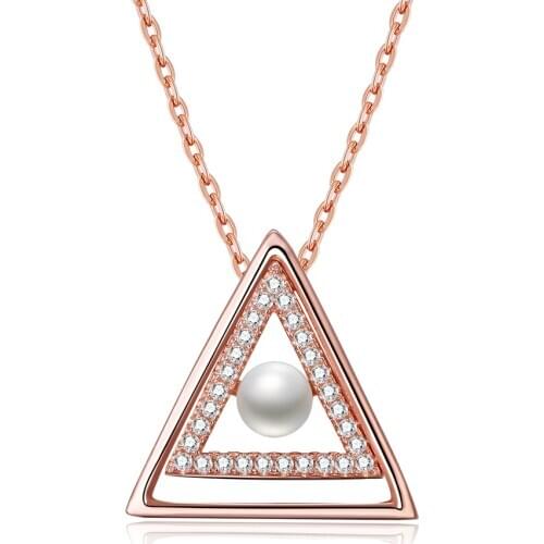 ZEMIOR S925 Sterling Silver Necklaces For Women Geometry Triangle Full Cubic Zirconia Pendant Luxury Shell Pearl Fine Necklace
