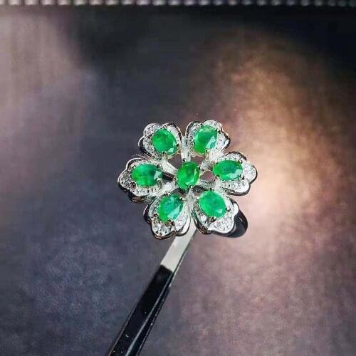 Natural Emerald Flower Luxurious Ring S925 Silver Fashion Fine Weddings Charming Jewelry for Women Free Shipping