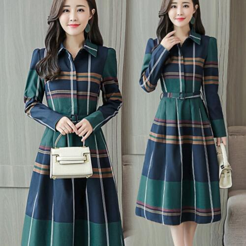 #2607 Spring Autumn Sashes A Line Casual Shirt Dress Women Long Sleevees Lapel Collar Striped Shirt Dresses Ladies Plus Size 3XL