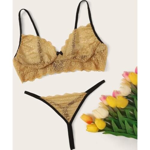 Women Sexy Lingerie Suspenders See-through Underwear Sexy Lace Lingerie Bra Thong Underwear Set Two-piece Set