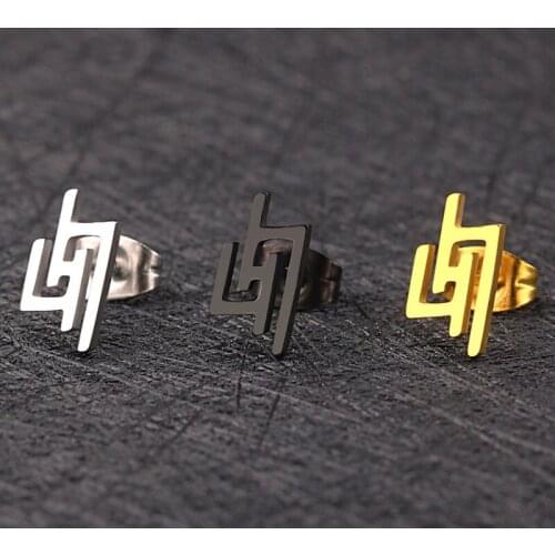1 Pair Restart Logo Earrings Hip Hop Stainless Steel Earrings Geometric Pattern Symbol Ear Studs