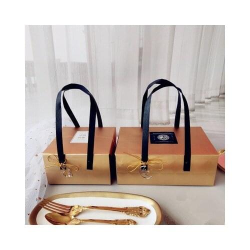 10Pcs/lot High Profile Gift Box golden Paper Boxes Nougat Cookies Tote Bags Wedding Chocolate Cake Packing Party Supplies