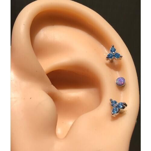 3pcs/set New arrival stainless steel opal zircon body piercing jewelry tragus conch daith cartilage ear piercing helix piercing