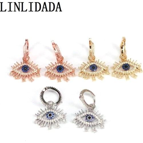 5Pairs Charm Huggie Earrings Eyes Dangle Earrings Women Jewelry Gold Color CZ Crystal Drop Earring