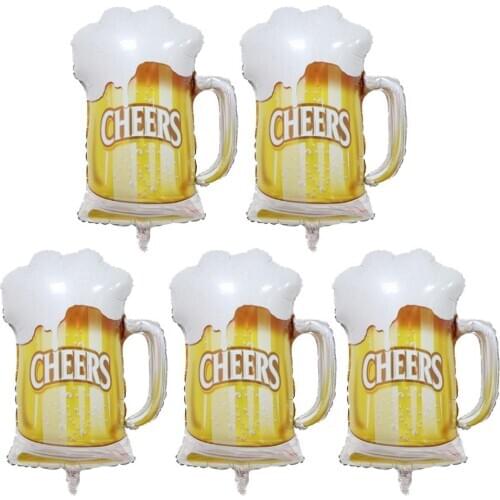 Behogar 5PCS Large Beer Mug Aluminum Film Balloons for Bavarian Oktoberfest Beer Festival Celebration Carnival Party Supplies