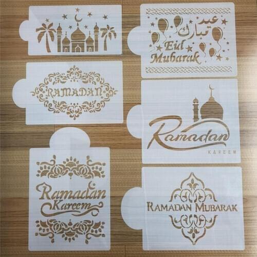 Eid Mubarak Stencil Festival Ramadan Cake Template Decoration Spray Pattern Fondant Ramadan Mold Design Coffee 1PCS