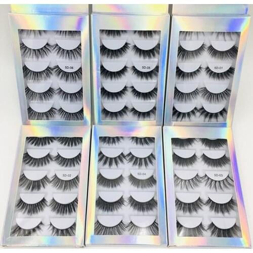 50Set/Lot 5 Pairs Mink Hair 6D Eyelashes Natural Thick Laser Box Nude Makeup False Eyelash HA2321