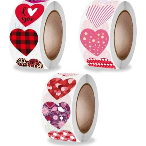 500 pcs/roll Love Heart Shaped Sticker Valentines Day Scrapbook Gift Packaging Seal Birthday Party Wedding Decor Label 1 inch