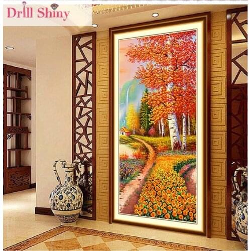 5D DIY Round Diamond Painting Landscape Tree 3D Cross Stitch Kits Mosaic Embroidery Forest Autumn Scenery Home Decor