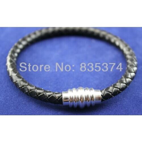 Free Shipping! 10pcs Black Leather Braided Bracelet with magnetic Clasp Fit European Bead 20cm