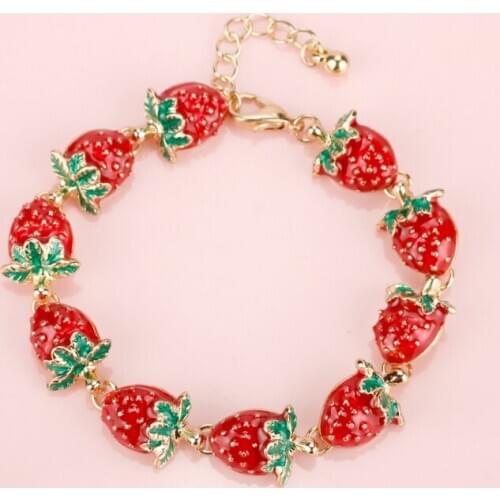 Cute Cherry Imitation Pearl Bracelet Chain Women Crystal Bead Bangle Bracelet Girlfriend Anklet Party Wristband Gifts For Lady