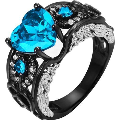 Black Plated Full Color Angle Wings Heart Rings for Women Romantic Lovers Rings Wholesale Dropship Fashion Jewelry Cocktail Ring