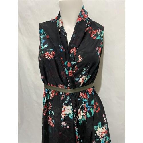 Floral print on black pure silk crepe de chine silk fabric for women dress clothes,SCDC1332