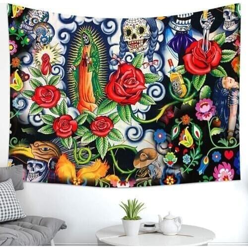Day of The Dead Tapestry Skull Flower Tapestries for Living Room Bedroom Decor Banner