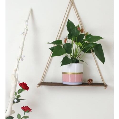 Premium Wood Swing Twine Hanging Rope Wall Mounted Floating Shelves Plant Flower Pot Storage Holder Home Room Decoration Shelf