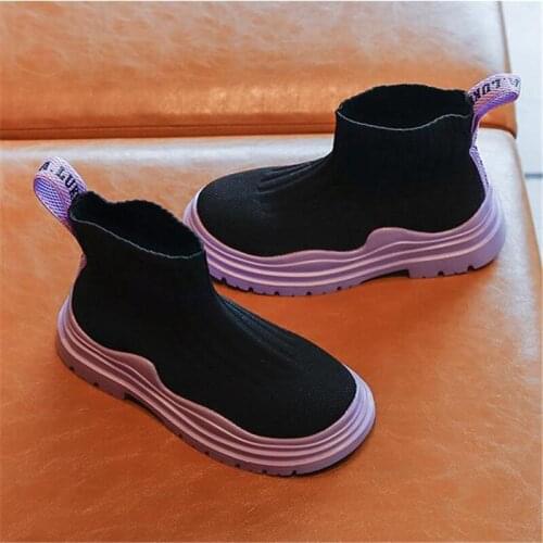 Children Breathable Socks Shoes 2021 Autumn New Girls High-top Flying Knit Short Boots Girls Non-slip Single Boot