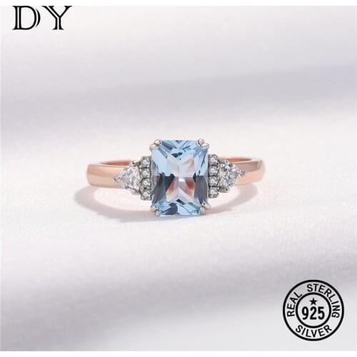 DY 925 Sterling Silver Rings For Women кольца Sky Blue Zircon Stone Wedding Party Classic Gifts anillos Fine Jewelry