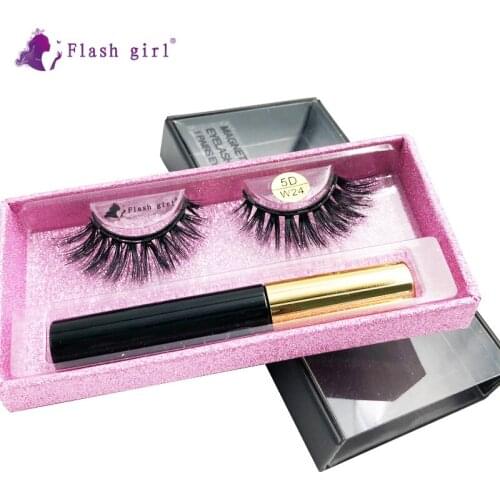 Hot Sale 1 Pair Magnetic Eyelashes Wholesale 5D Mink Handmade Thick Eyelashes With Waterproof Long Lasting Eyeliner Makeup W24