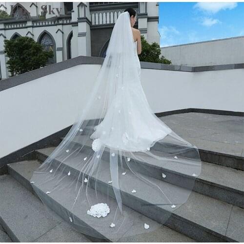 JIN IS YARN 4M 2019 New 4 Meters Two Layer Lace Tulle Long Wedding Veil Ivory 4M New White Bridal Veil Velos De Novia