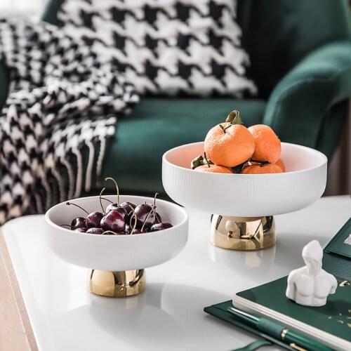 Ceramic Fruit Plate Coffee Table Luxury Snack Plate Creative High Fruit Plate Restaurant Salad Plate Food Container Decorate