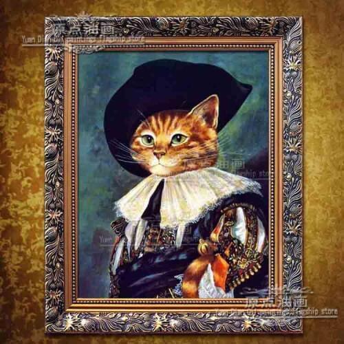 Beautiful Wall Decoration 100% Handmade High Quality Abstract European General Army Cat With Hat Oil Painting Canvas For Decor