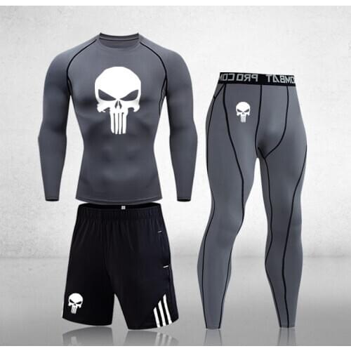 Mens Sportswear Compression Sport Suits Quick Dry Running Sets Skull Logo Joggers Training Gym Fitness Tracksuits Clothes