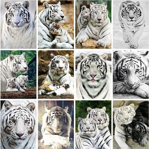 5D Diamond Painting Kits Tiger Rhinestones Pictures Animals Diamond Art Embroidery Full Round With AB Drill Home Decoration Gift