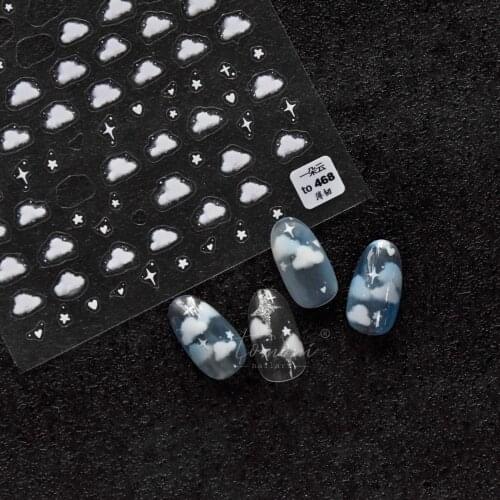 1pc 5D White Clouds Nail Stickers Gold and Silver Star Design Adhesive Sticker Decals Nail Art Decoration Manicure Tips