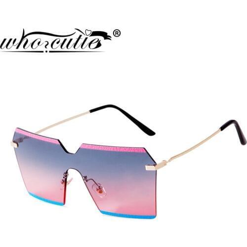 Oversized Square Rimless Sunglasses Women 2020 Brand Design Frameless Hit Color Big Frame Flat Top Lens Sun Glasses Female S294