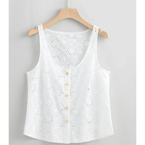 New Summer Tank Top Women White Loose Shirts Hollow Out Breathable Vest Sleeveless Sexy Tank Tops Ropa Mujer Топ Женский #YJ